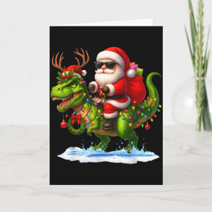 Santa Riding Dinosaur T Rex Christmas Boys Men Xma Card