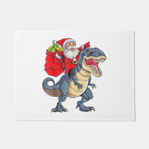 Santa Riding Dinosaur T rex Christmas Boys Men Xma Doormat