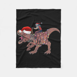 Santa Riding Dinosaur T Rex Christmas Boys Men Xma Fleece Blanket