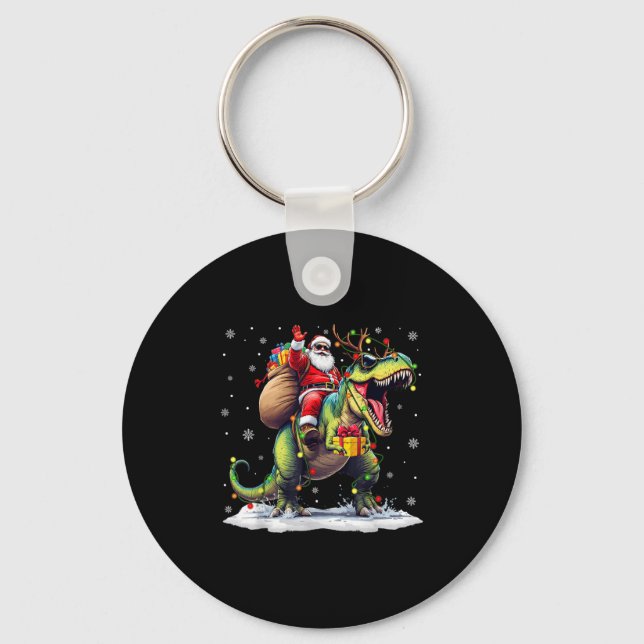 Santa Riding Dinosaur T Rex Christmas Boys Men Xma Key Ring (Front)