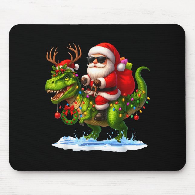 Santa Riding Dinosaur T Rex Christmas Boys Men Xma Mouse Mat (Front)