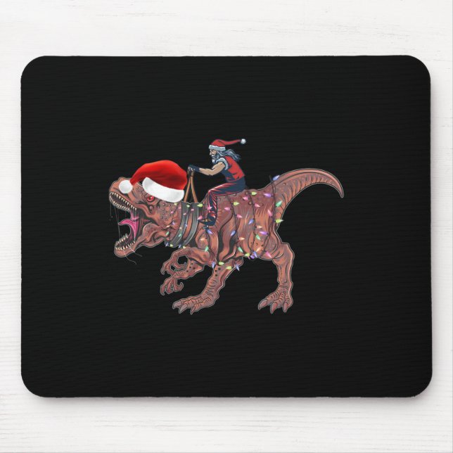 Santa Riding Dinosaur T Rex Christmas Boys Men Xma Mouse Mat (Front)