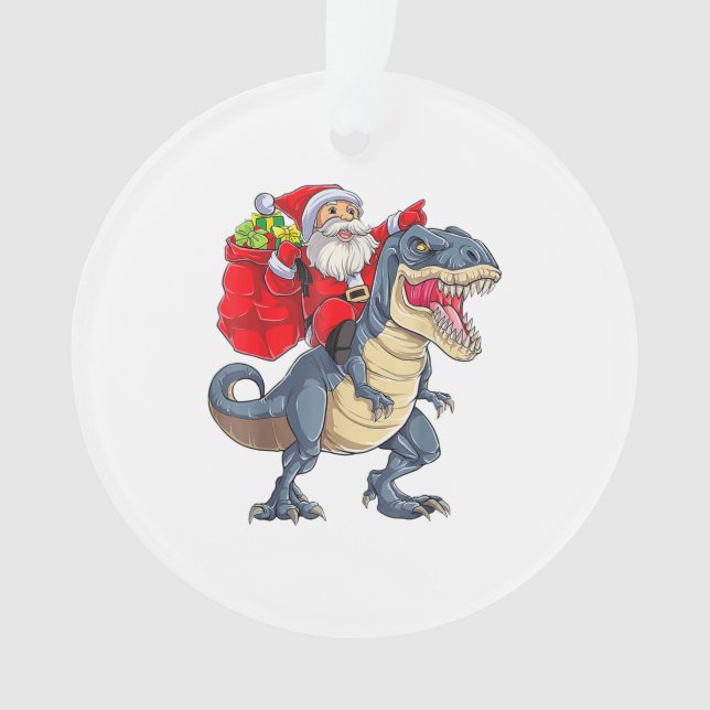 Santa Riding Dinosaur T rex Christmas Boys Men Xma Ornament (Front)