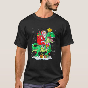 Santa Riding Dinosaur T Rex Christmas Boys Men Xma T-Shirt