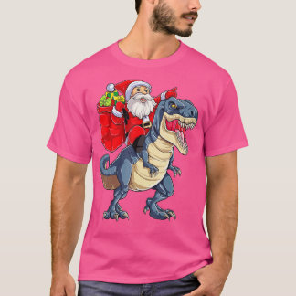 Santa Riding Dinosaur T rex Christmas Boys Men Xma T-Shirt