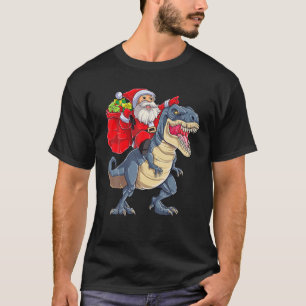Santa Riding Dinosaur T Rex Christmas Boys Men Xma T-Shirt