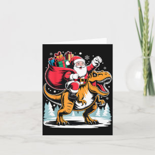 Santa Riding Dinosaur T Rex Christmas Boys Xmas  Card