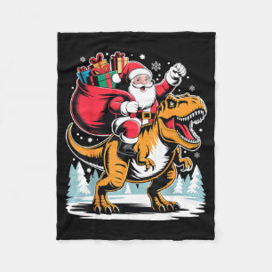 Santa Riding Dinosaur T Rex Christmas Boys Xmas  Fleece Blanket
