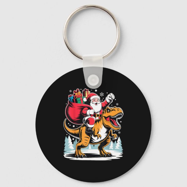 Santa Riding Dinosaur T Rex Christmas Boys Xmas  Key Ring (Front)