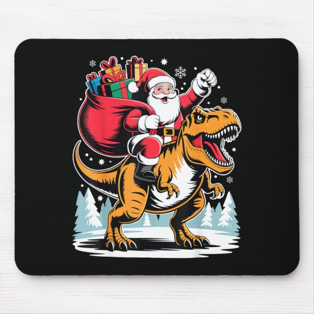 Santa Riding Dinosaur T Rex Christmas Boys Xmas  Mouse Mat (Front)