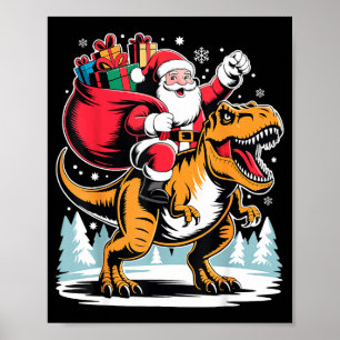 Santa Riding Dinosaur T Rex Christmas Boys Xmas Poster