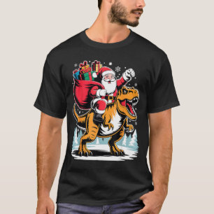 Santa Riding Dinosaur T Rex Christmas Boys Xmas T-Shirt