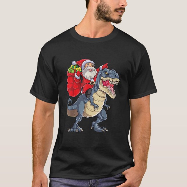 Santa Riding Dinosaur T rex Christmas Gifts Boys M T-Shirt (Front)