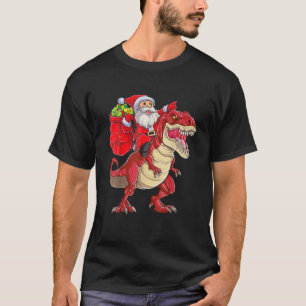 Santa Riding Dinosaur T Rex Christmas Tee