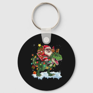Santa Riding Dinosaur T Rex Christmas Tree Lights Key Ring