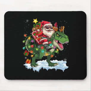 Santa Riding Dinosaur T Rex Christmas Tree Lights Mouse Mat