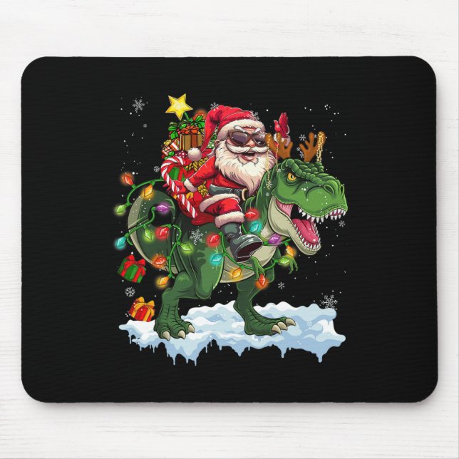 Santa Riding Dinosaur T Rex Christmas Tree Lights  Mouse Mat (Front)