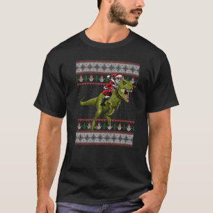 Santa Riding Dinosaur T Rex Christmas Ugly Sweater
