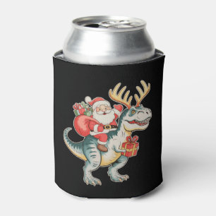 Santa Riding Dinosaur T-Rex Christmas Xmas Holiday Can Cooler