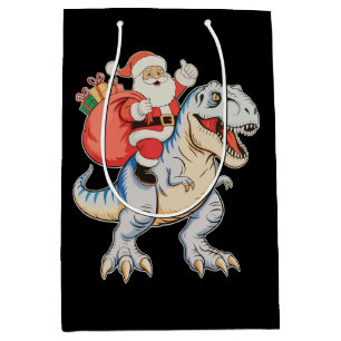 Santa Riding Dinosaur T Rex Christmas Xmas Holiday Medium Gift Bag