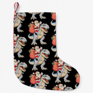 Santa Riding Dinosaur T Rex Christmas Xmas Holiday Small Christmas Stocking