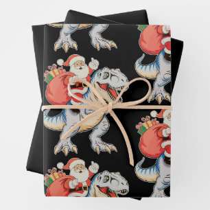 Santa Riding Dinosaur T Rex Christmas Xmas Holiday Wrapping Paper Sheet