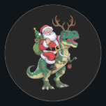 Santa Riding Dinosaur T-Rex Christmas Xmas Squad Classic Round Sticker<br><div class="desc">Santa Riding Dinosaur T-Rex Christmas Xmas Squad</div>
