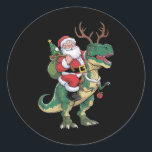 Santa Riding Dinosaur T-Rex Christmas Xmas Squad Classic Round Sticker<br><div class="desc">Santa Riding Dinosaur T-Rex Christmas Xmas Squad</div>