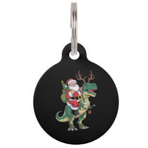Santa Riding Dinosaur T-Rex Christmas Xmas Squad Pet Tag