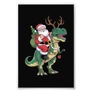 Santa Riding Dinosaur T-Rex Christmas Xmas Squad Photo Print