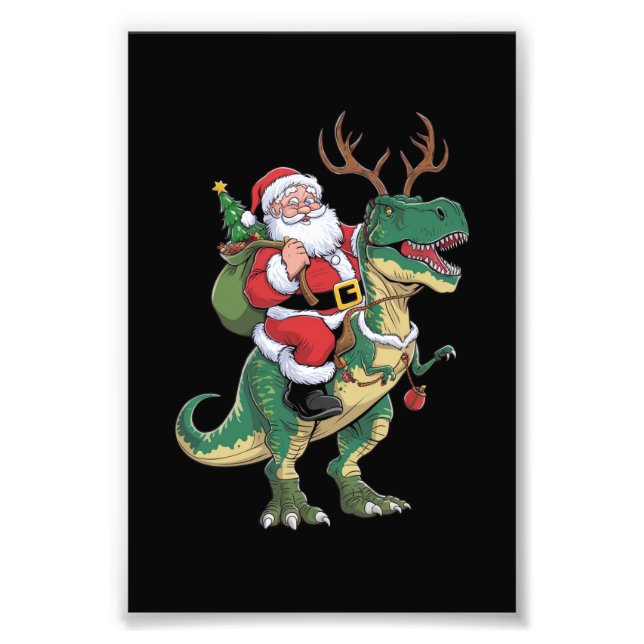 Santa Riding Dinosaur T-Rex Christmas Xmas Squad Photo Print (Front)