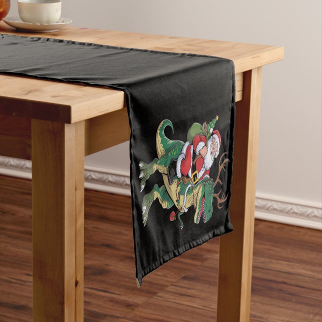Santa Riding Dinosaur T-Rex Christmas Xmas Squad Short Table Runner (In Situ)