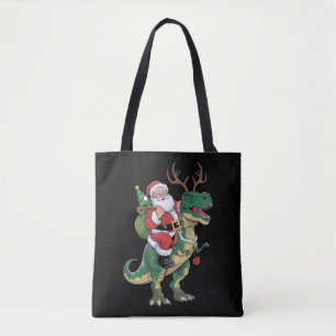 Santa Riding Dinosaur T-Rex Christmas Xmas Squad Tote Bag