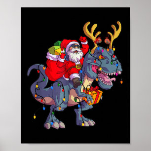 Santa Riding Dinosaur T Rex Christmas Xmas Squad X Poster