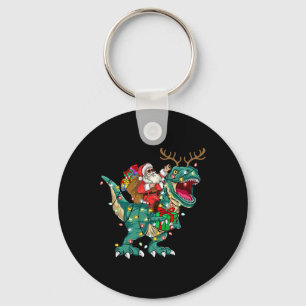 Santa Riding Dinosaur T rex Deer Kids Boys Men Chr Key Ring