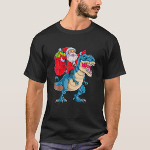 Santa Riding Dinosaur T Rex Funny Christmas Boys M T-Shirt
