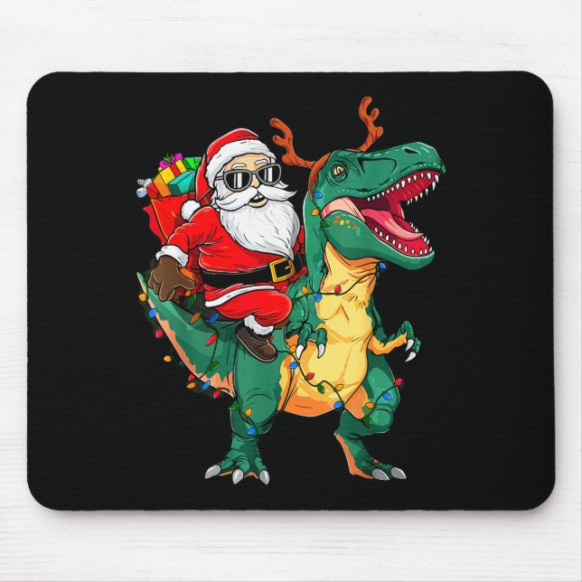 Santa Riding Dinosaur T Rex Funny Christmas Kids B Mouse Mat (Front)
