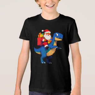 Santa Riding Dinosaur T Rex Funny Christmas  Tri-Blend Shirt