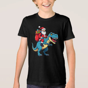 Santa Riding Dinosaur T Rex Funny Christmas  Tri-Blend Shirt