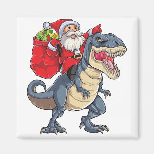 Santa Riding Dinosaur T rex T Shirt Christmas Gift Magnet