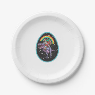 Santa Riding Dinosaur T rex T Shirt Christmas Gift Paper Plate