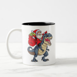 Santa Riding Dinosaur T rex T Shirt Christmas Gift Two-Tone Coffee Mug