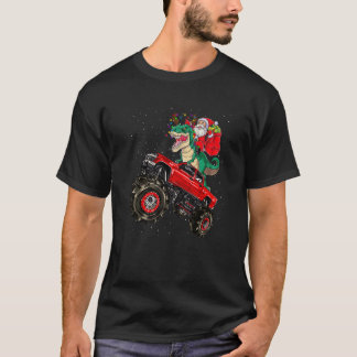 Santa Riding Dinosaur Trex Monster Truck Boys Kids T-Shirt