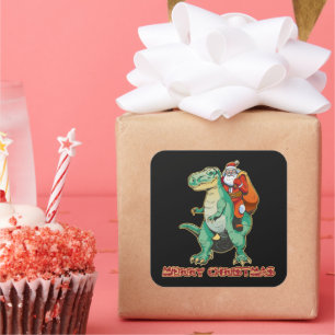 Santa Riding Dinosaur, Trex Santa, Christmas Dino Square Sticker