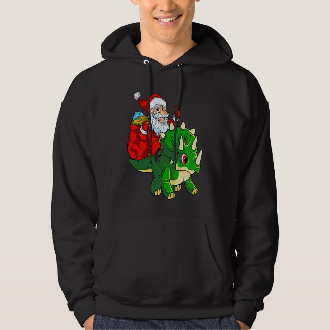 Santa Riding Dinosaur Triceratops Dino Christmas B Hoodie (Front)