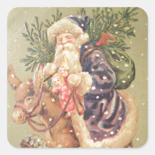 Santa Riding Donkey Square Sticker