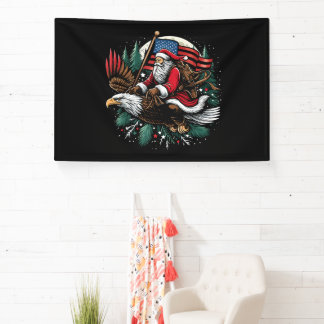Santa Riding Eagle USA Flag Christmas Banner