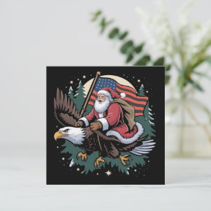Santa Riding Eagle USA Flag Christmas  Holiday Card