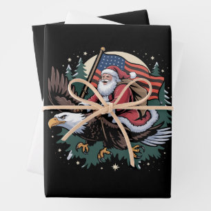 Santa Riding Eagle USA Flag Christmas Wrapping Paper Sheet