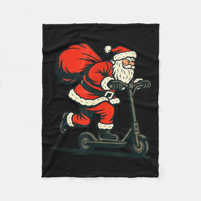 Santa Riding Electric Scooter  Fleece Blanket (Front)